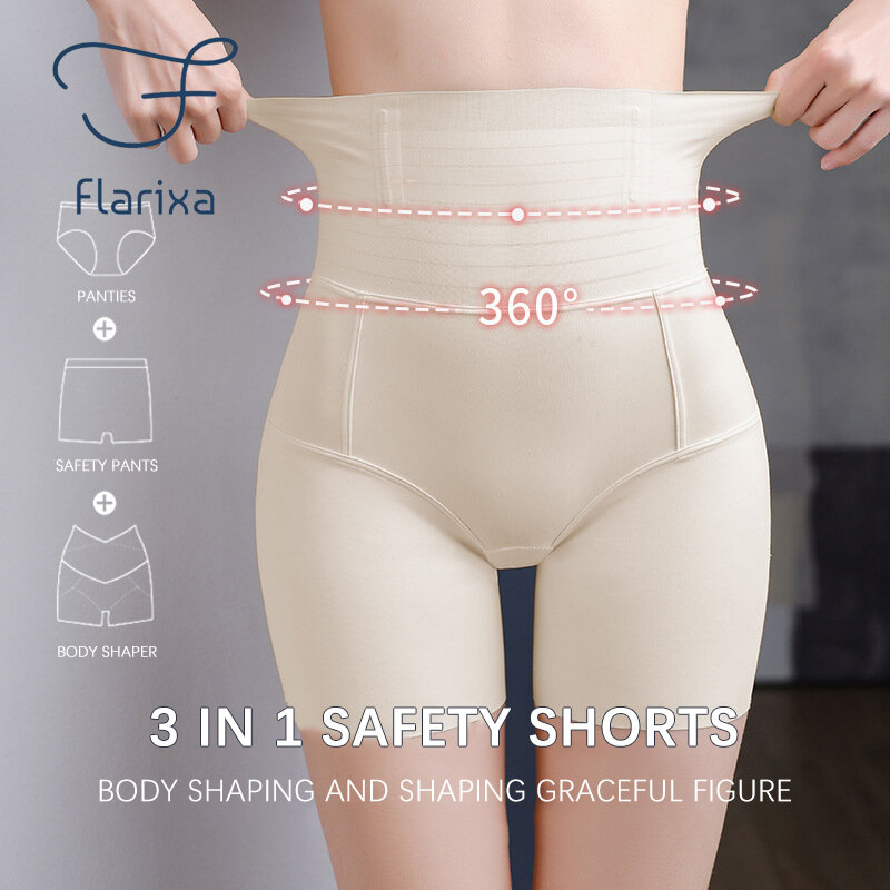 Flarixa 3 in 1 Under Skirt Safety Shorts Tummy Control Shaping Panties Women High Waist Boxer Briefs Ice Silk Slimming Underwear