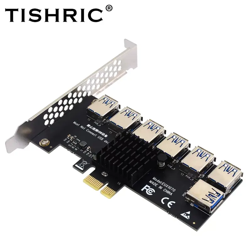 Райзер TISHRIC PCI Express с усилением PCI-E, от 1 до 4 PCIE USB 3,0 концентратор 1x 16x Райзер для адаптера видеокарты для майнинга BTC