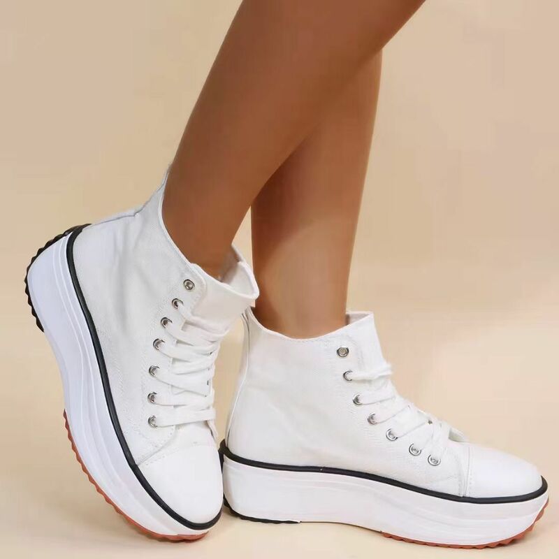 2022 nuove scarpe da donna alte con plateau scarpe di tela modello zebrato scarpe Casual da donna di nuovo stile Sneakers alte da donna