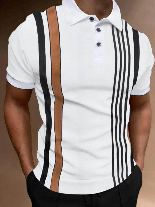 Male Tops Fashion Man Tees 3XL Man Summer Short Sleeve Mens Polo Shirts Striped Printing Business Casual Male Clothing