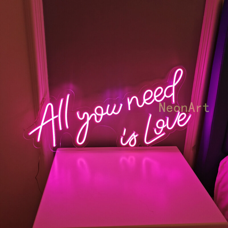 Sinal de luz de néon tudo o que você precisa é o amor ilumina a arte da parede da festa carta design do logotipo barra de casa conduziu a luz sinais personalizados