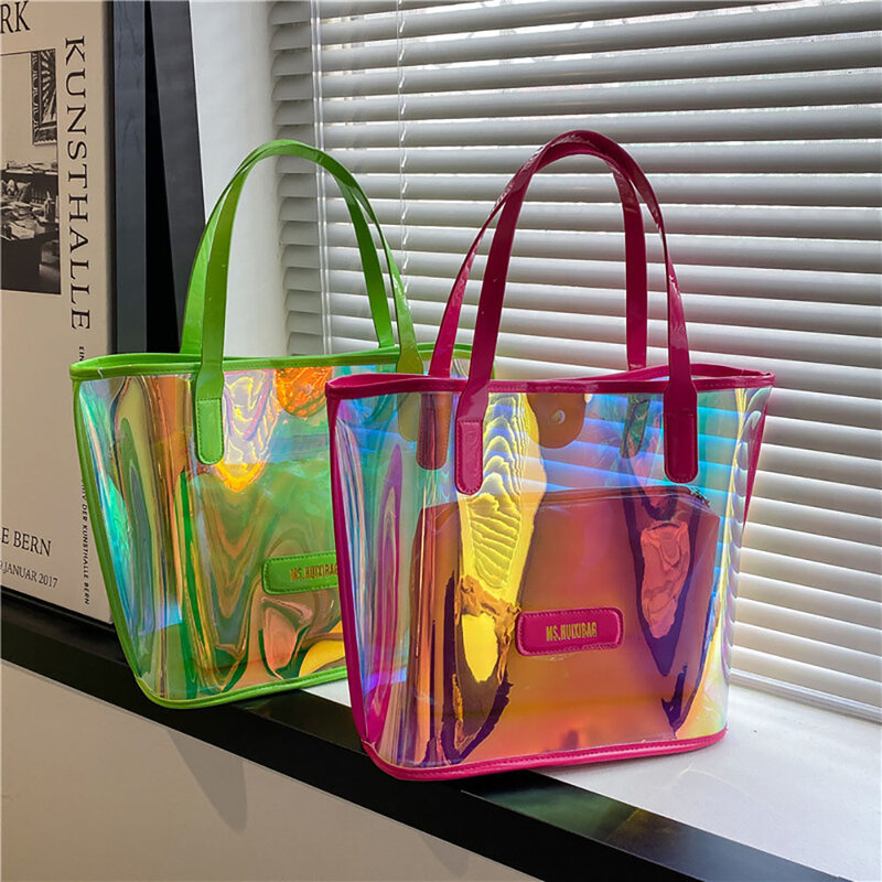 Clear Laser Shoulder Bag Crystal PVC Transparent Bags 2023 Women Fashion Shoulder Beach Jelly Purse Totes Trends Brand Handbag