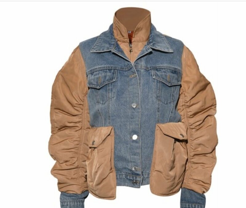 Denim Patchwork donna Fly Coat autunno inverno New Chic Fashion colletto rovesciato giacca a vento allentata 2022 High Street Bomber Jacket