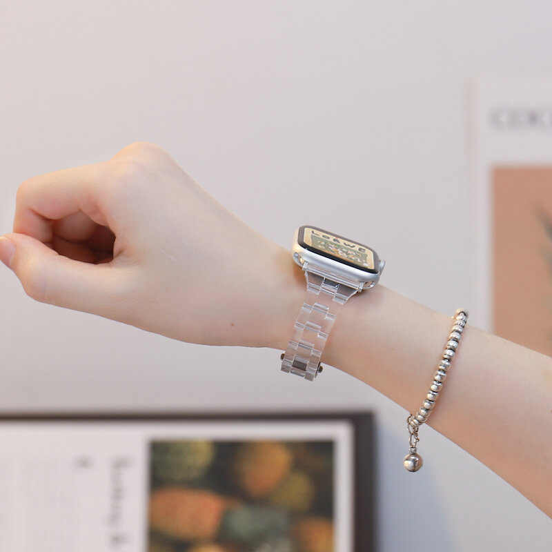 Bracelet Slim Transparent pour Apple Watch, 44mm 40 41 45mm série Se 765 Iwatch 123 38mm 42mm