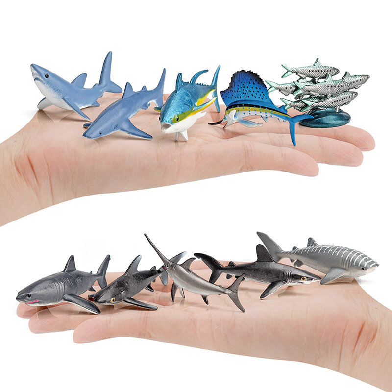 Mini figurines d'animaux marins pour enfants, poisson sardine, poisson sans abri, requin, baleine, jouets d'action, simulation de la vie marine, 10 pièces