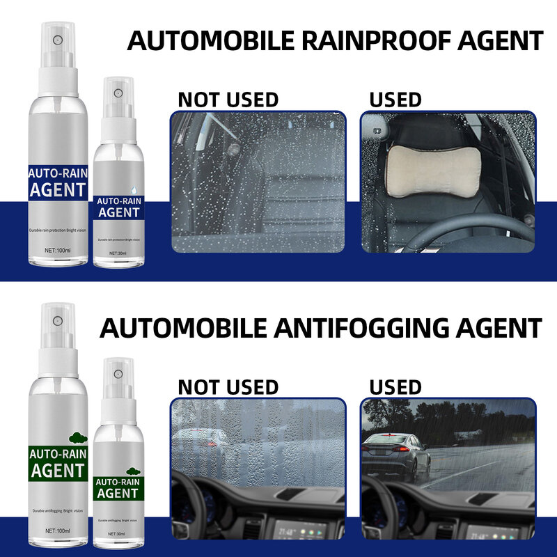 Agente de revestimiento de vidrio impermeable para coche, 30/100ML, a prueba de lluvia, aerosol, removedor de aerosol para espejos de detalles de ventanas