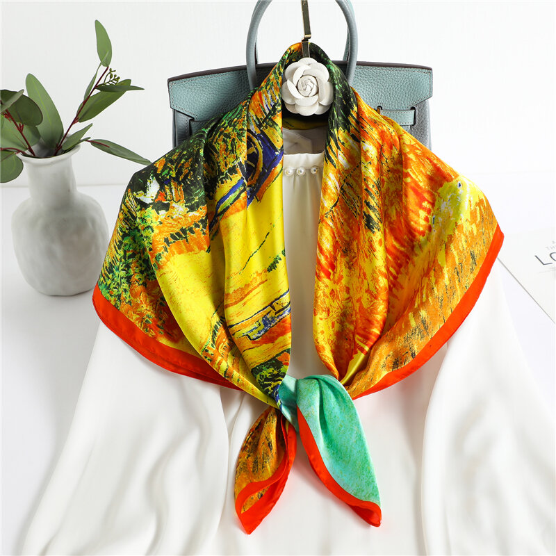 90*90cm impressão cetim seda lenço quadrado feminino hijab bandana 2022 nova moda floral xales envoltório bandana neckerchief foulard