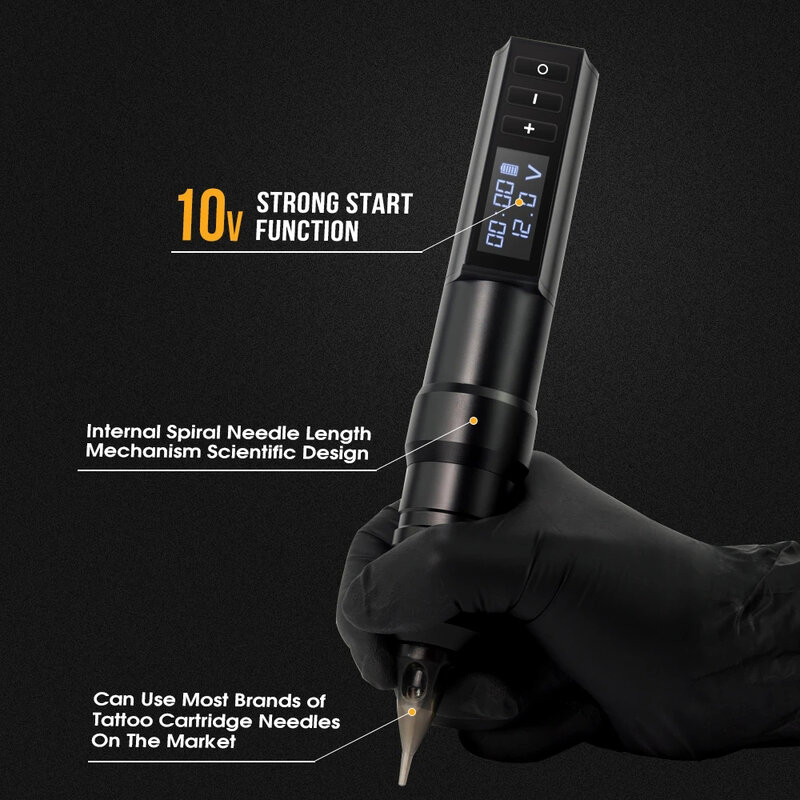 Professional Wireless Tattoo Machine Gun Pen With Portable Power Coreless Motor Digital LED Display For Body Art