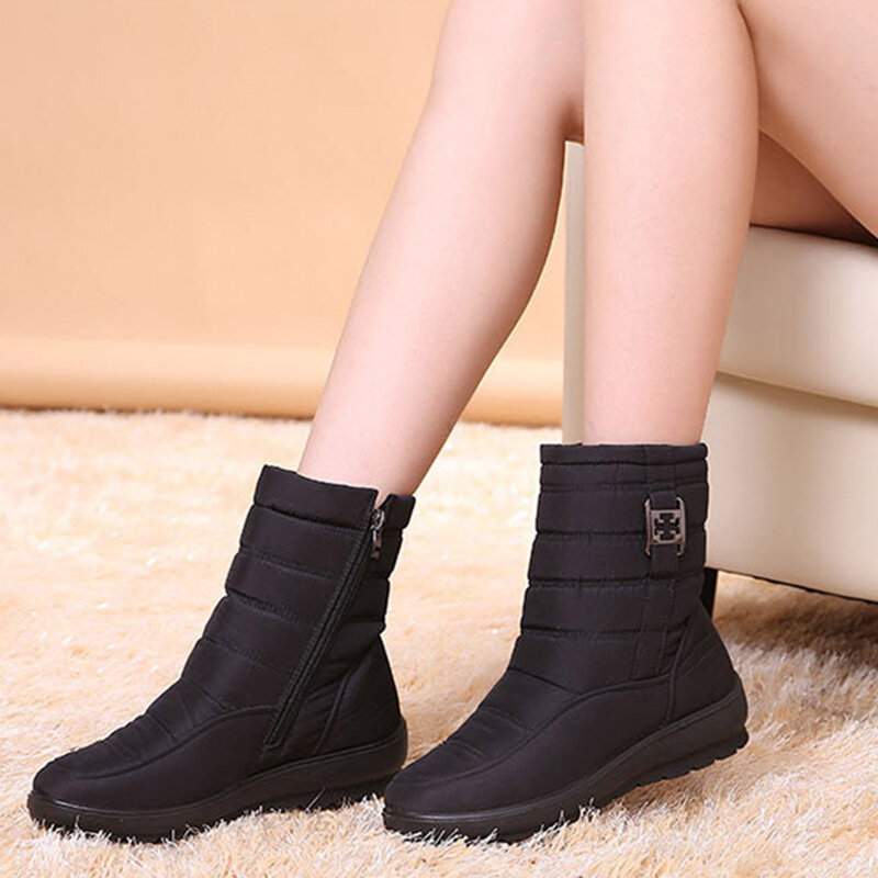 Śniegowce damskie nowe buty damskie zamek platformy damskie buty płaskie wodoodporne botki pluszowe buty zimowe Botas Mujer