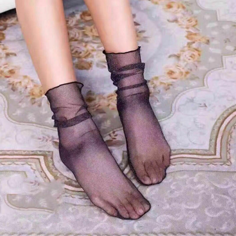 Sexy verão retro rendas floral malha meias femininas fino meio tubo transparente meias mulheres respirável seda ultrafinos meias promoção