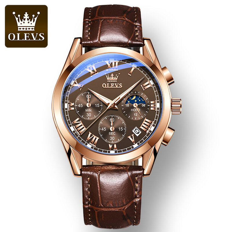 Многофункциональные Модные мужские наручные часы OLEVS с тремя стрелками и шестью стрелками, водонепроницаемые кварцевые светящиеся мужские...