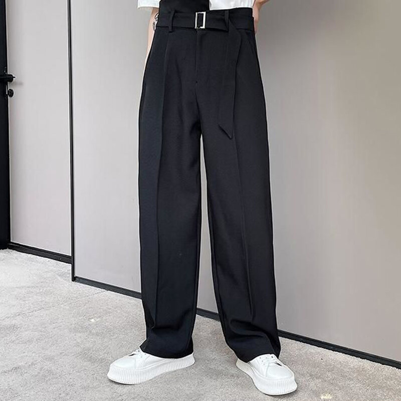 Nuova tendenza allentata gamba larga tuta moda pantaloni uomo vita alta pantaloni Casual cintura nastro coreano Streetwear Hip Hop