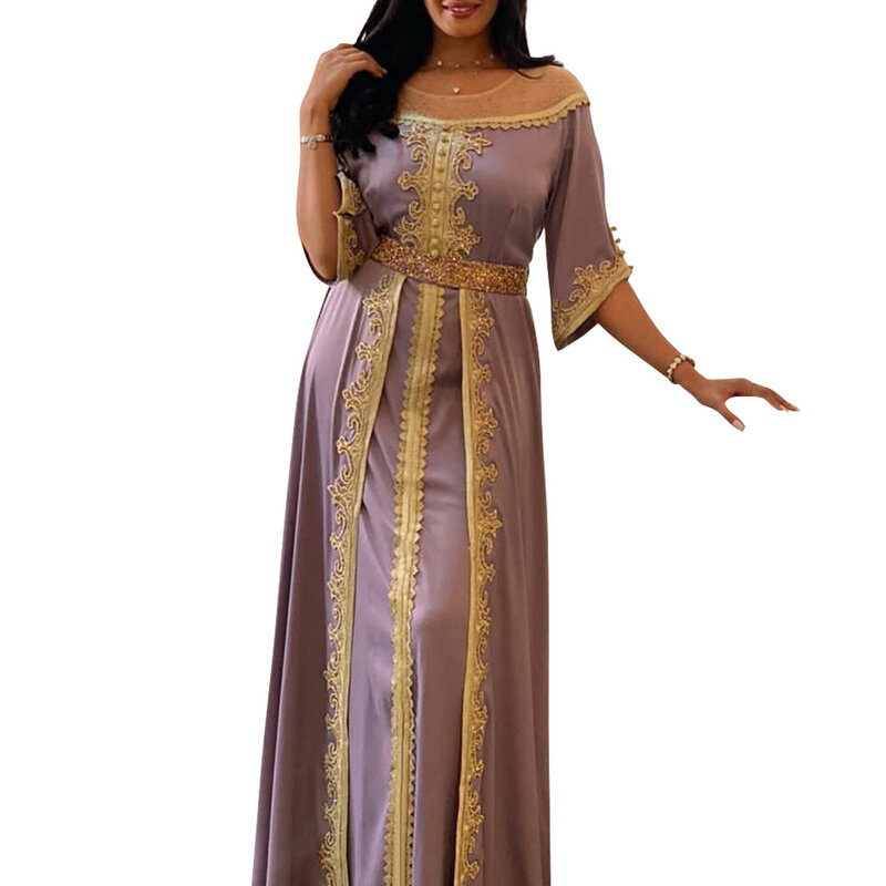 Suknie wieczorowe A-Line satynowe aplikacje i diamentowe długie tureckie sukienki Eid al-adha luksusowe szaty