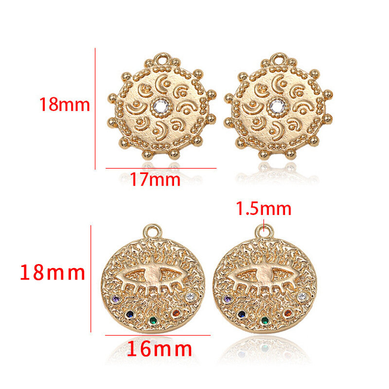 Zircon Commemorative Coin Pendant 14K Gold Female Pendant Necklace Devil's Eye Pendant Jewelry Jewelry Gift Materials Wholesale