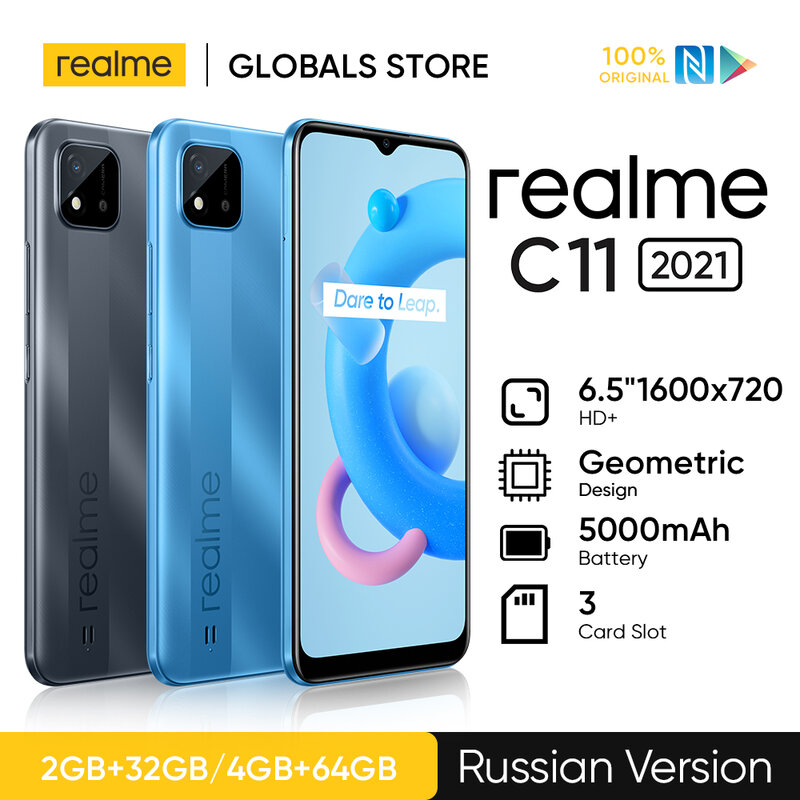 Realme-C11 2021 러시아어 버전, 2GB RAM 32GB ROM, 6.5 "HD + 대형 디스플레이, 5000mAh 오래 지속되는 배터리 지원, NFC 네트워크