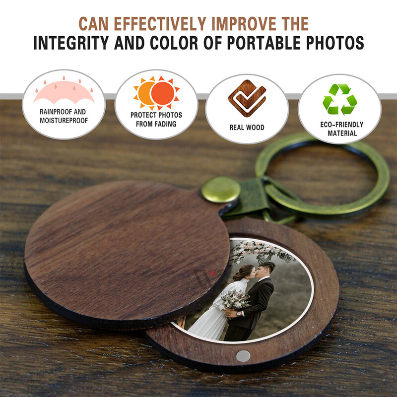 Personality Creative Wood Photo Frame Keychain Custom Commemorative Wooden Keychain