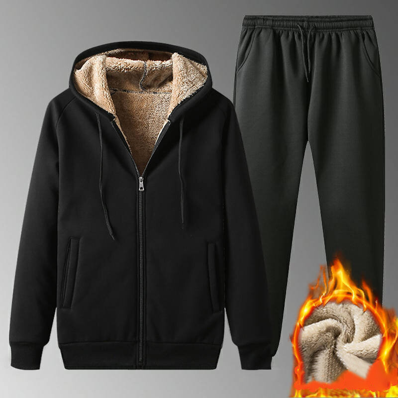 Warm Sport Suit Men 2 Pieces/Set Winter Sportsuit 2023 New Thermal Hoodies Sets Fleece Tracksuit Windproof Gym Run Sportswears