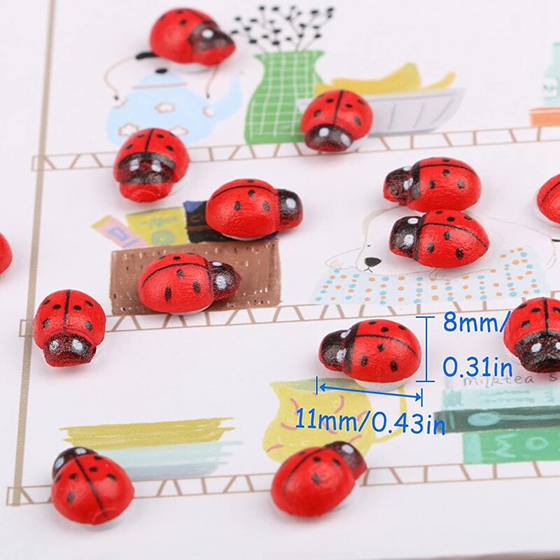 200Pcs Mini Wooden Ladybugs Used For Gardens, Landscapes, Plants And Decorations