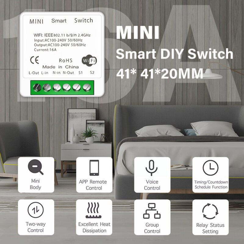 Wifi DIY Smart Switch 16A 2-Way Control Switch Breaker Smart Home Tuya Smart Life APP Control Via Alexa Google Home Yandex Alice