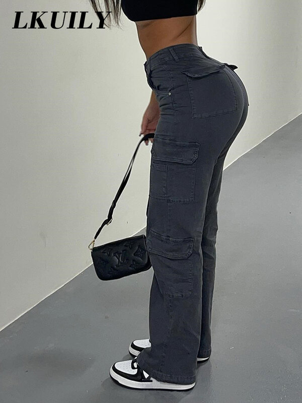 Antik Y2k Celana Wanita Kargo 90S Streetwear Estetika Liburan Kasual Modis Pakaian Wanita Celana Panjang Pinggang Tinggi Overall