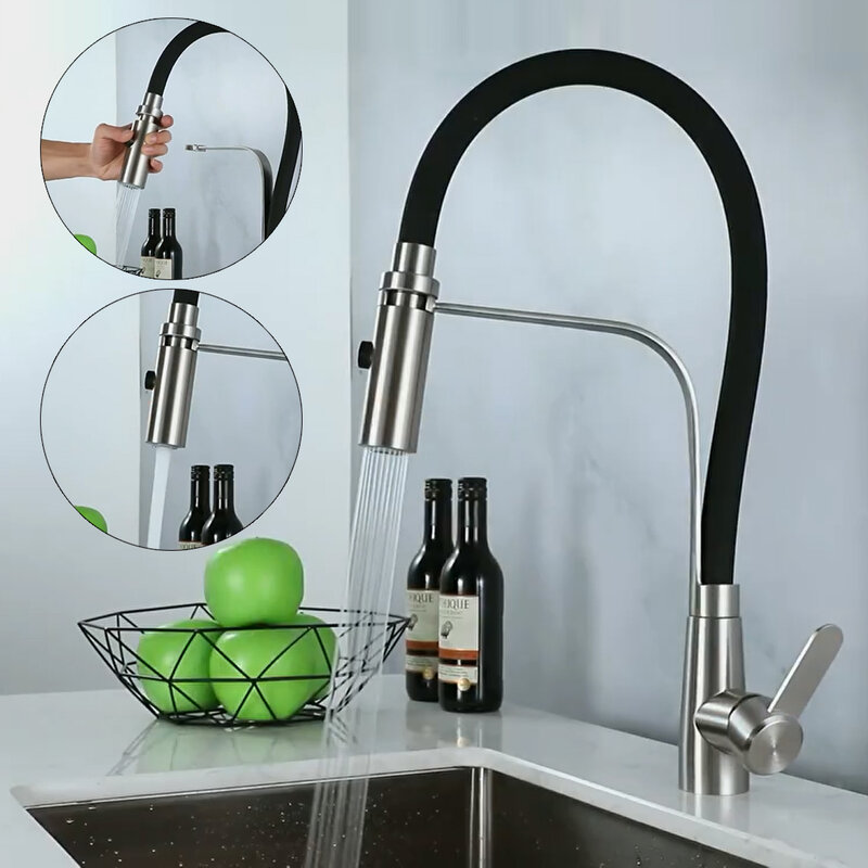 Girevole lavello da cucina rubinetto miscelatore a prova di spruzzi tirare verso il basso rubinetto dell'acqua beccuccio rubinetto idraulico freddo caldo per accessori da cucina