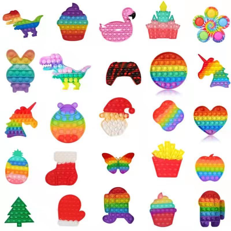 Rainbow Bubble Pops เด็ก Fidget ง่าย Dimple ของเล่น Sensory Autisim พิเศษ Anti-ความเครียดบรรเทาความเครียด Squishy Fidget ของเล่น