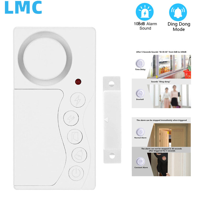 Sensor de apertura de puerta LMC, alarma inalámbrica de retardo de tiempo para puerta y ventana, alarma de seguridad para el hogar, entrega rápida Recibir entrega rápida