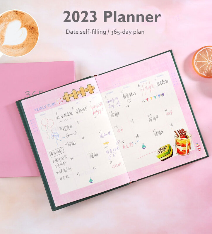 مفكرة مخططة يومية/شهرية لعام 2023 ، دفتر يوميات بتقويم كاواي ، دفتر يوميات بجدول زمني ، مستلزمات مكتبية