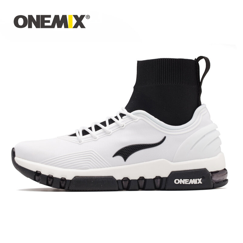 ONEMIX Sepatu Berjalan Luar Ruangan Pria, Sepatu Kets Kulit Olahraga Pria untuk Wanita Ala Latform Putih Leher Tinggi