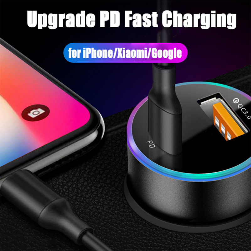 USB C Car Charger Quick Charge 3.0ประเภท C ชาร์จโทรศัพท์มือถือ PD ชาร์จเร็วสำหรับ iPhone Xiaomi POCO Samsung dual USB Car Charger