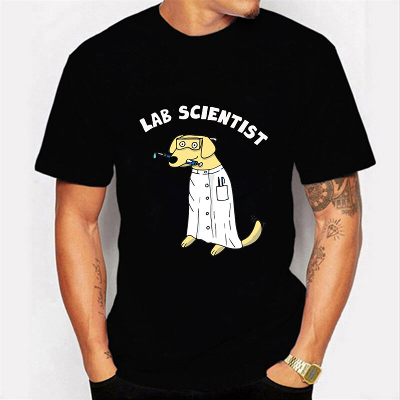 랩 래브라도 과학자 프린트 남성 티셔츠 반팔 남성 티셔츠, 참신한 재미 있은 남성 티셔츠 대형 남성 티셔츠 상의
