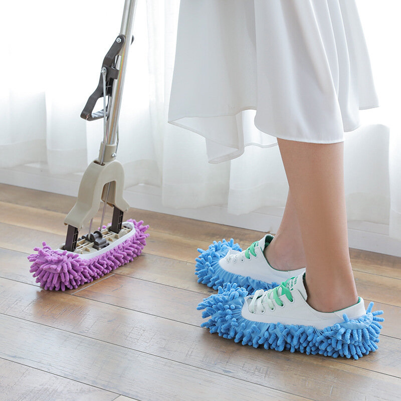 Limpeza de chão removível e lavável limpar sapatos chenille preguiçoso limpar chinelos conjunto mop