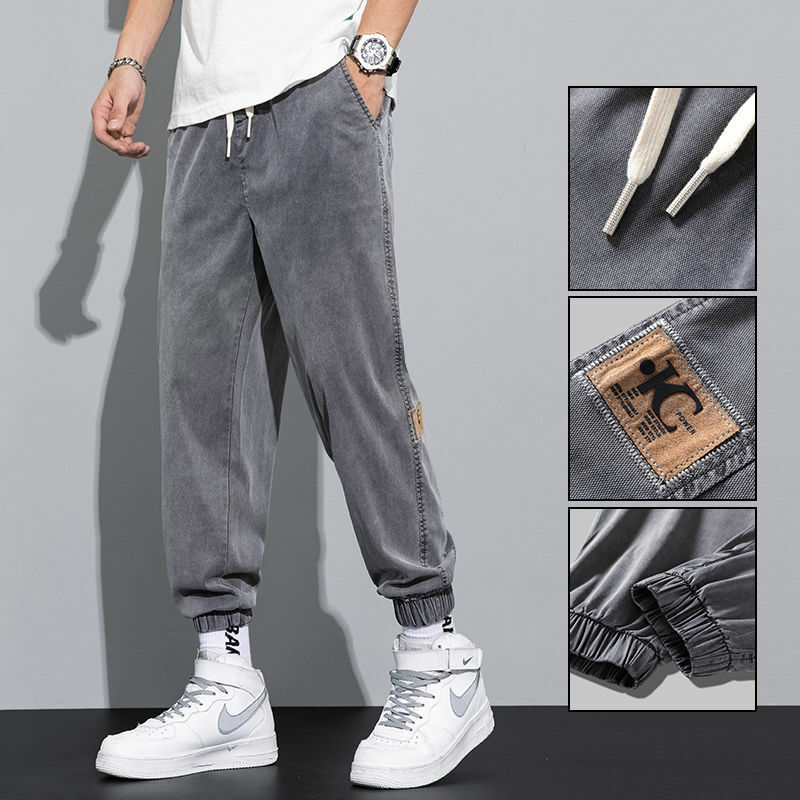 Pantalones vaqueros informales para hombre, Jeans sueltos de seda fina con cintura elástica, para exteriores, a la moda, M-5XL