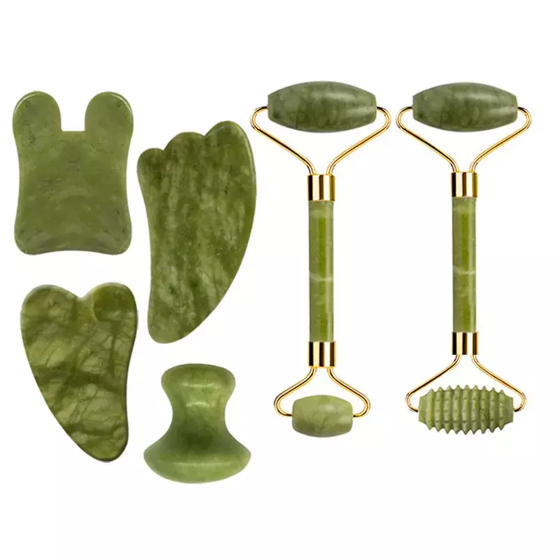 Natural Jade Roller Face Massager Gua Sha Gouache Scraper Facial Body Spa Massage Skin Care Tools Face Lift Up Wrinkle Remover