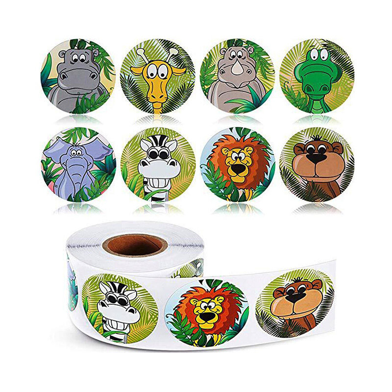 Étiquette autocollante de remerciement Animal Kawaii pour enfants, étiquette ronde de scellage, faite à la main, papeterie décorative, 1 pouce, 50 – 500 pièces