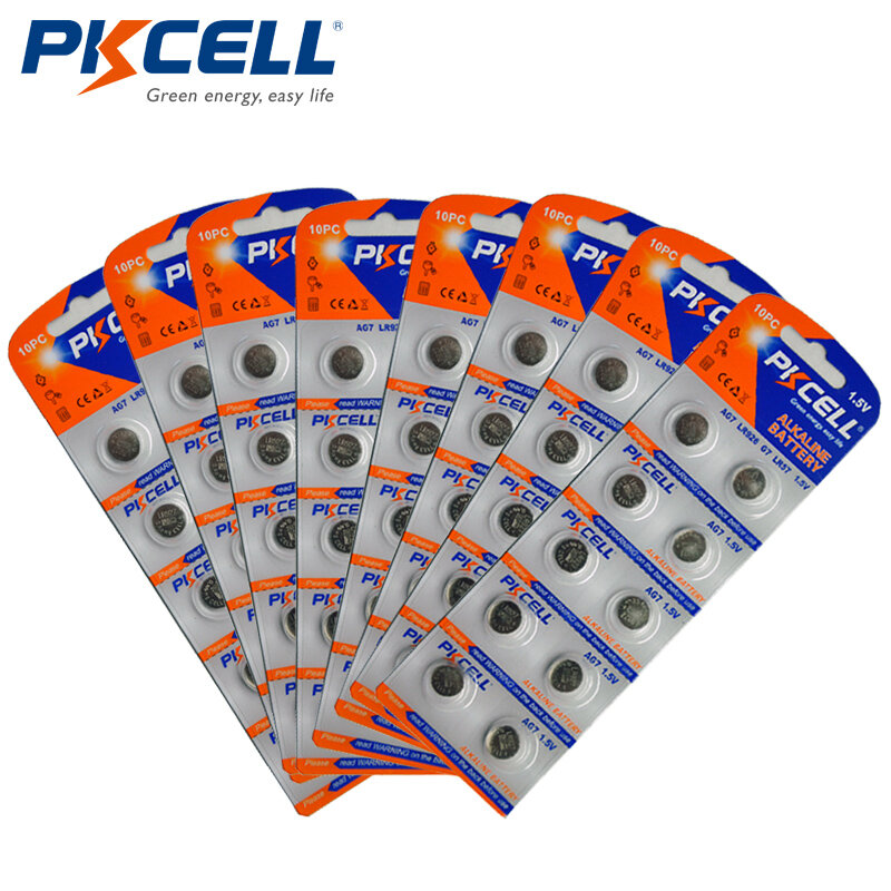 Batería alcalina AG7 de 80 piezas/8 tarjetas, 1,5 V LR57 L927 395 SR57 SR927SW 195, pila de botón, PKCELL