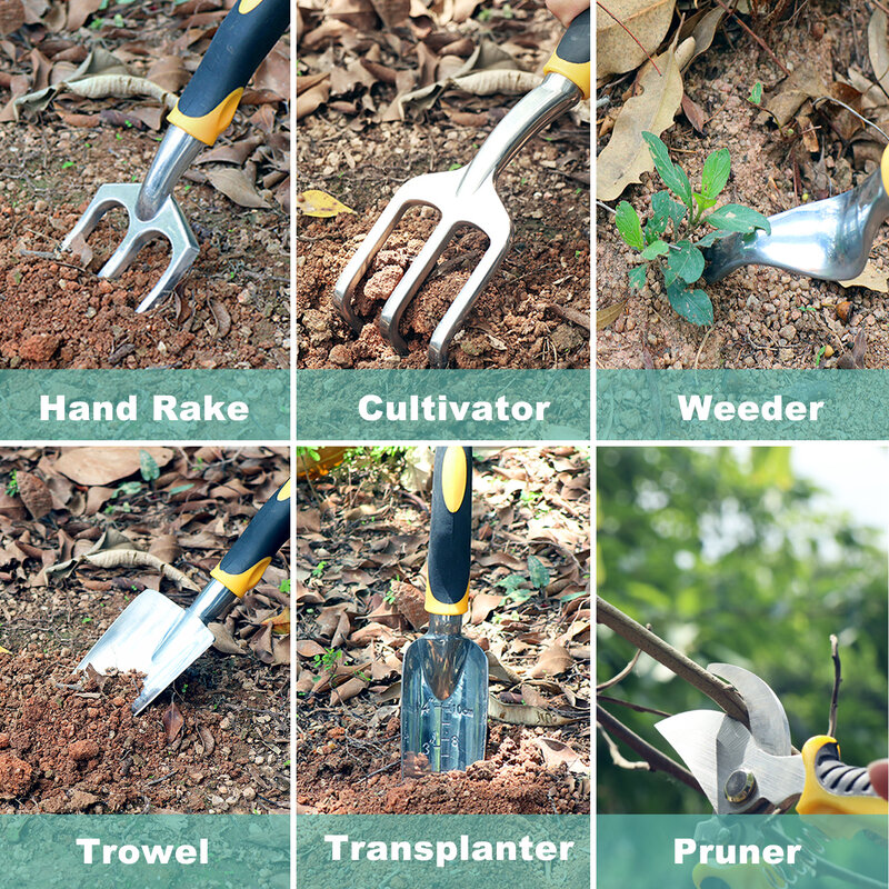 32 pçs kit de ferramentas de jardinagem com alça de borracha antiderrapante & durabl armazenamento tote saco floral impressão jardim conjunto de ferramentas presente frete grátis