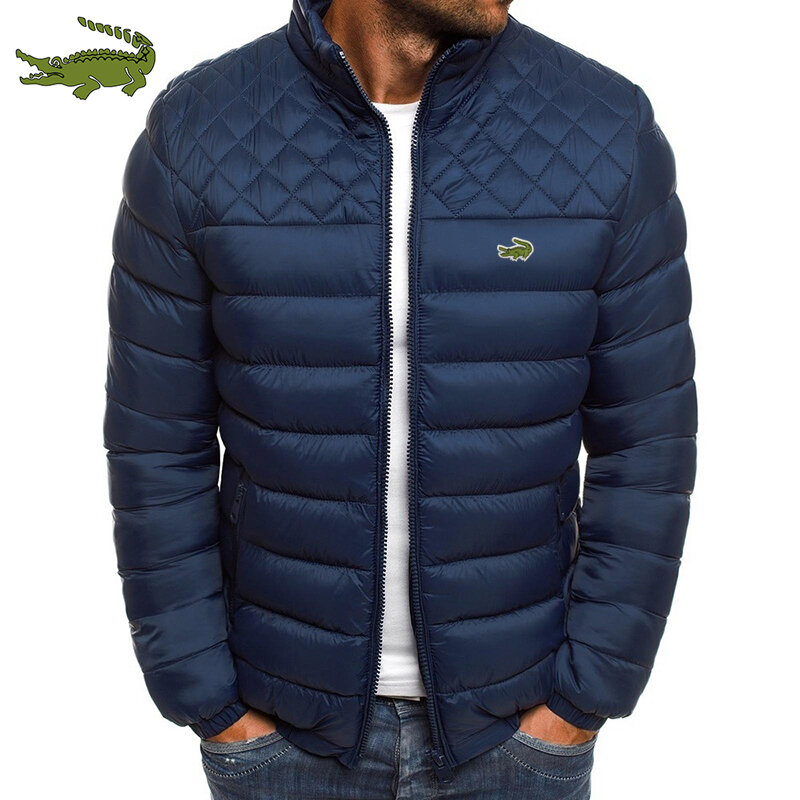 Nova jaqueta de algodão à prova de vento quente masculina moda casual engrossado impresso casaco de algodão