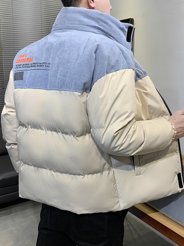 2022 nova jaqueta de inverno parka masculina quente veludo retalhos gola grossa térmica blusão acolchoado casaco plus size 8xl