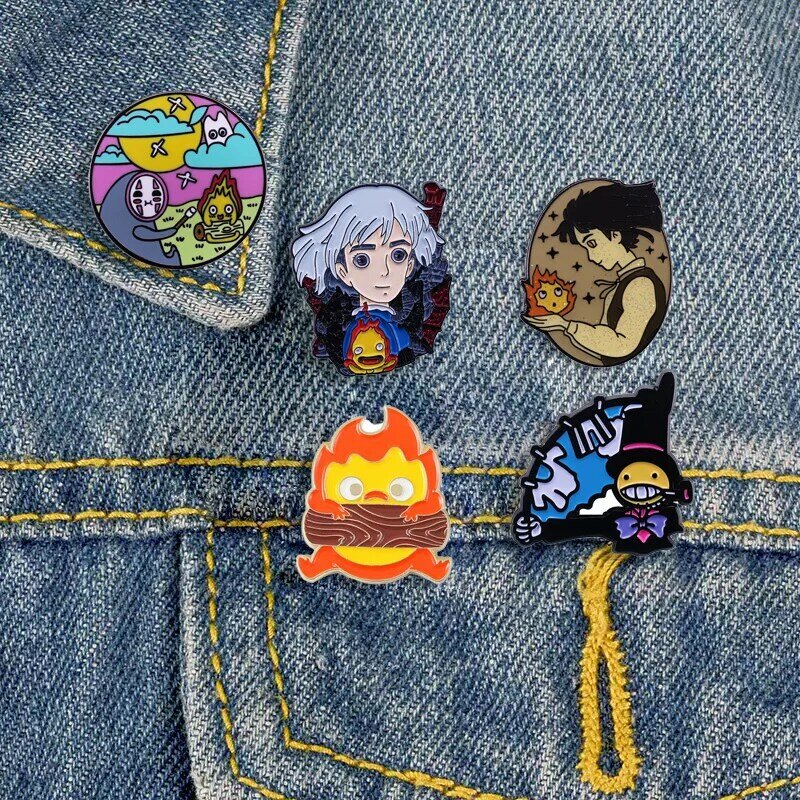 High Quality Cute Anime Badge Howls Moving Castle Enamel Pin Men and Women Backpack Pin Brooch Shirt Denim Anime Accessories