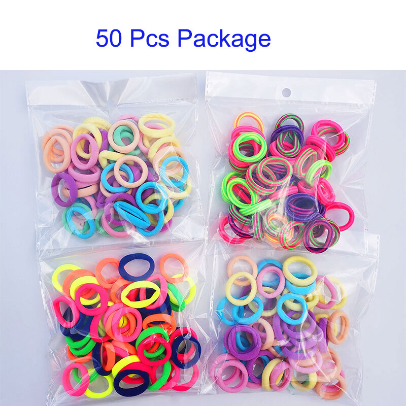 Bandes de cheveux élastiques en Nylon coloré pour filles, 100 pièces/paquet, petits accessoires de cheveux pour enfants