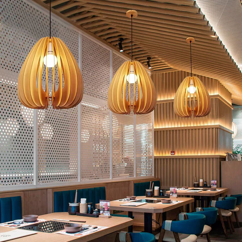Kobuc ไม้โมเดิร์นเพดานจี้โคมไฟ3ประเภทญี่ปุ่นจี้ไม้ E27ห้องครัวห้องรับประทานอาหารตกแต่งแสง