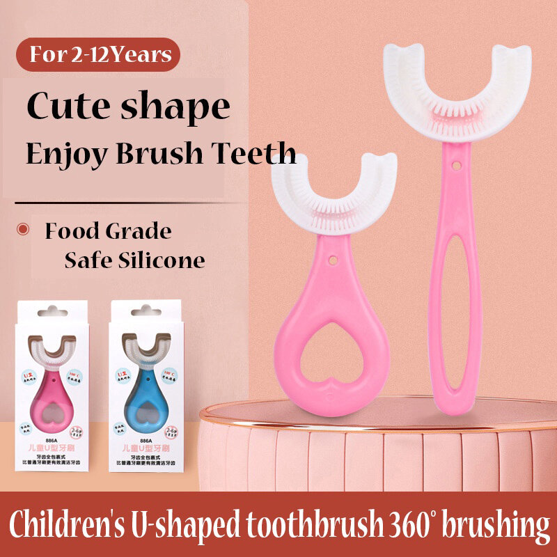 Brosse à dents pour enfants de 2 à 12 ans, avec poignée, en Silicone, soins buccaux, en forme de U, nouvelle collection 2022