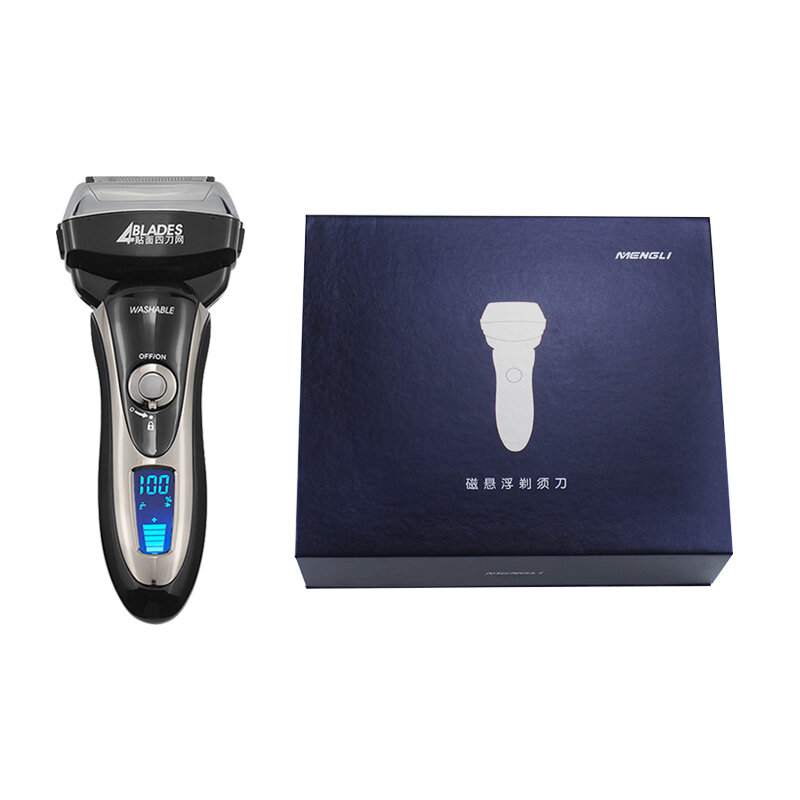 Afeitadora eléctrica para hombres, máquina de afeitar con cabezales de vaivén, recortadora de barba, recargable, resistente al agua, pantalla LCD, 40G