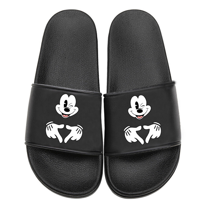 Disney-zapatillas con estampado de dibujos animados para hombre y mujer, sandalias de suela gruesa, chanclas planas de interior, Minnie y Mickey
