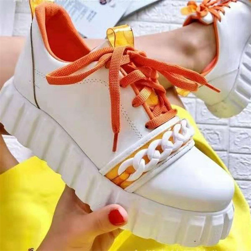 حذاء أبيض النساء أحذية رياضية أحذية منصة zapatos دي mujer موضة سلسلة أحذية رياضية فام سيدة فوتوير حجم كبير 43
