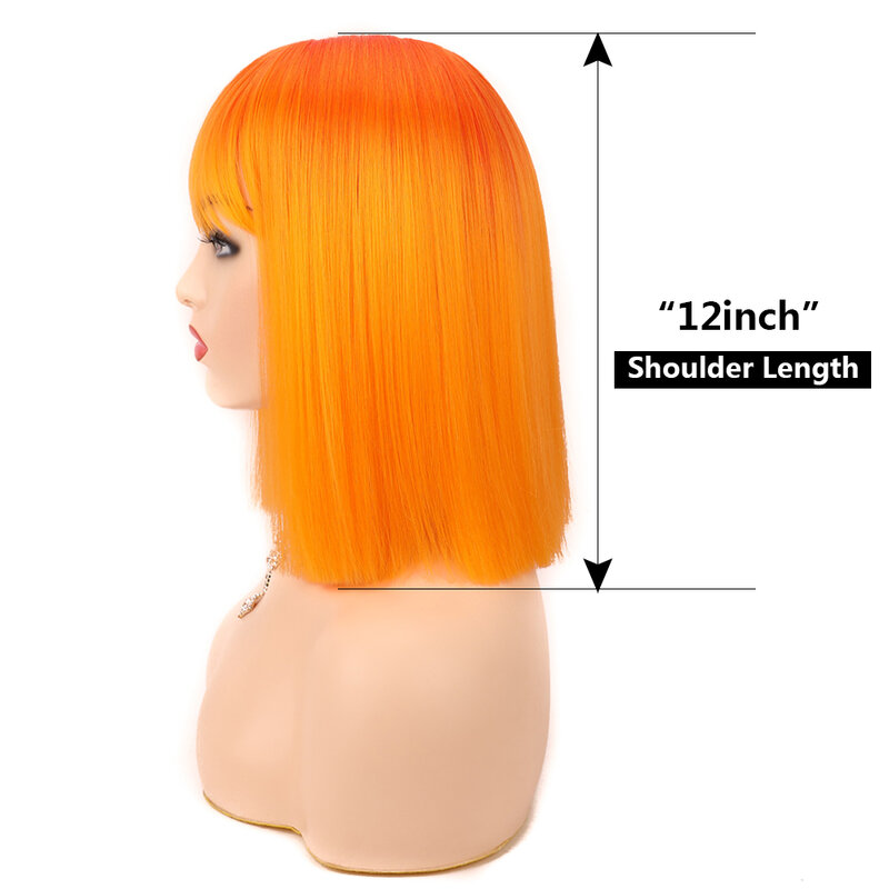 Женский синтетический парик, короткий обрезанный Боб с челкой, красный, фиолетовый, оранжевый, для косплея, для повседневного использования