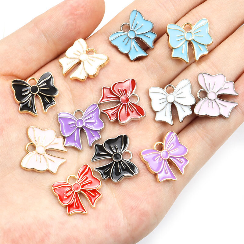 Nœud papillon en alliage de Zinc multicolore, 10 pièces, breloques en émail pour bricolage, pendentifs pour la fabrication de bijoux à la mode, accessoires cadeaux