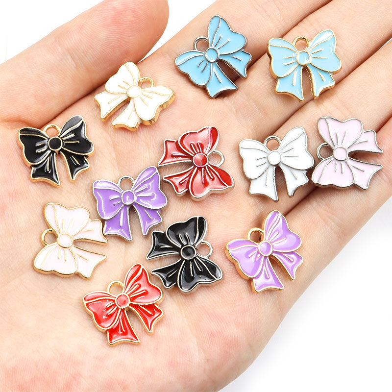 10 Chiếc Thắt Nơ Dễ Thương Men Charm DIY Phát Hiện Nhiều Màu Hợp Kim Kẽm Bowtie Mặt Dây Chuyền Thời Trang Trang Sức Làm Phụ Kiện Quà Tặng