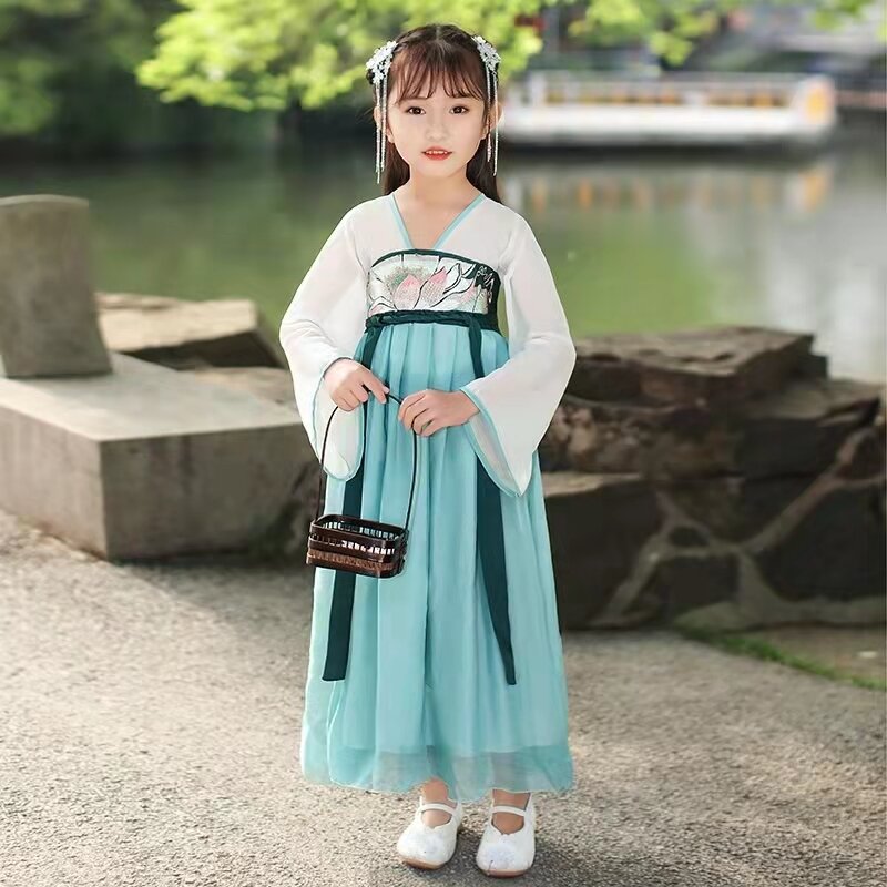 Китайская древняя супер фея ханьфу для девочек Детский костюм Тан костюм платье принцессы в китайском стиле сценическое платье